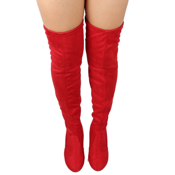 Red Over the knee back tie block heel boot - Picture 5 of 5